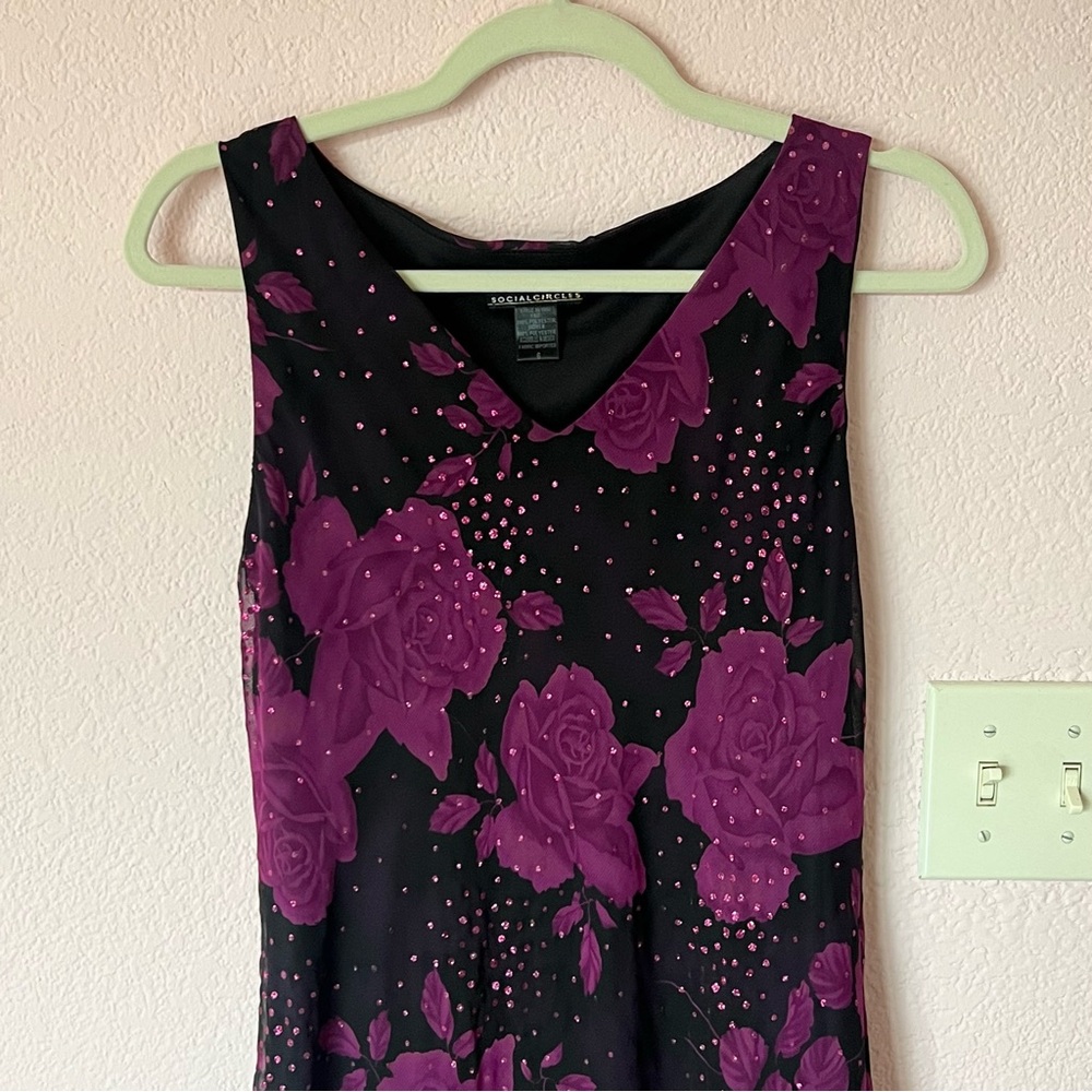 Vintage Y2K 2000s 90s purple rose glitter maxi dress